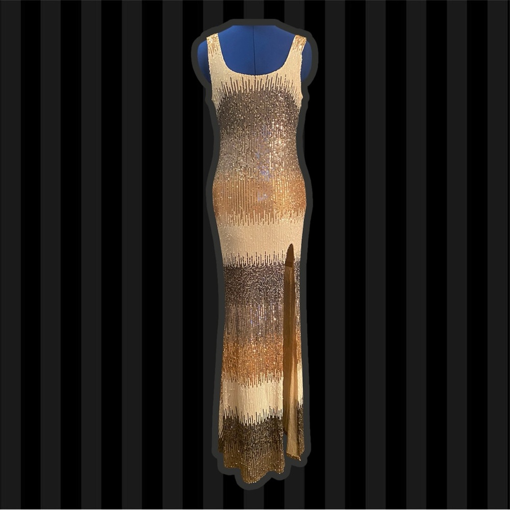 Banjul Gold and Brown Backless Sequin Dress